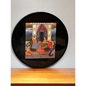 Round Indian Maharaja Wall Art With Intricate Details & Black Frame